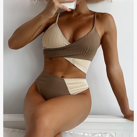 Shein cream/ brown multi color bikini - Picture 3 of 4